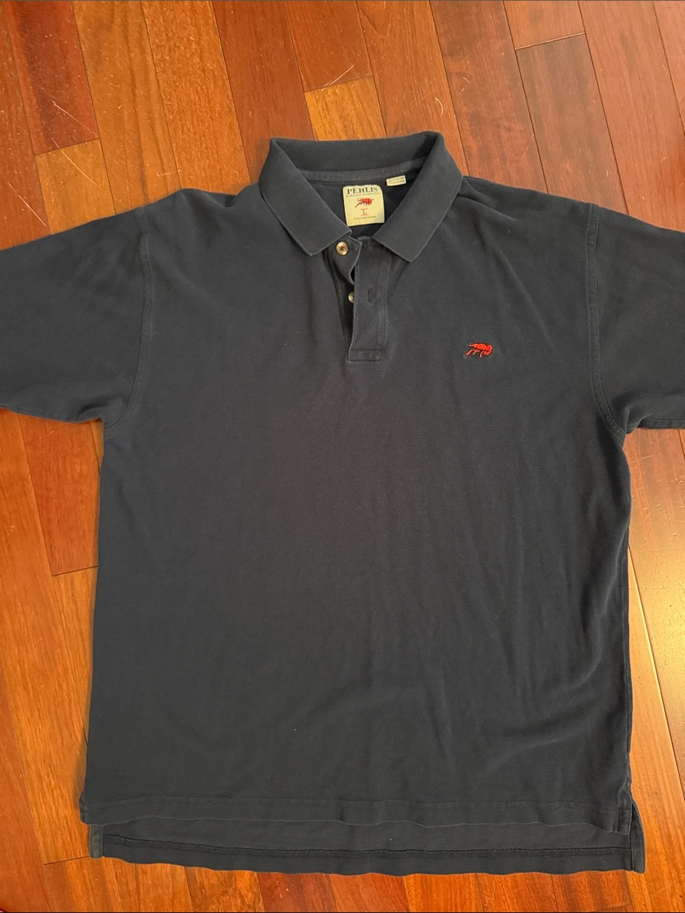 Perlis Polo Short Sleeve Shirt - Navy with Red Crawfish Logo 100% Cotton Men’s